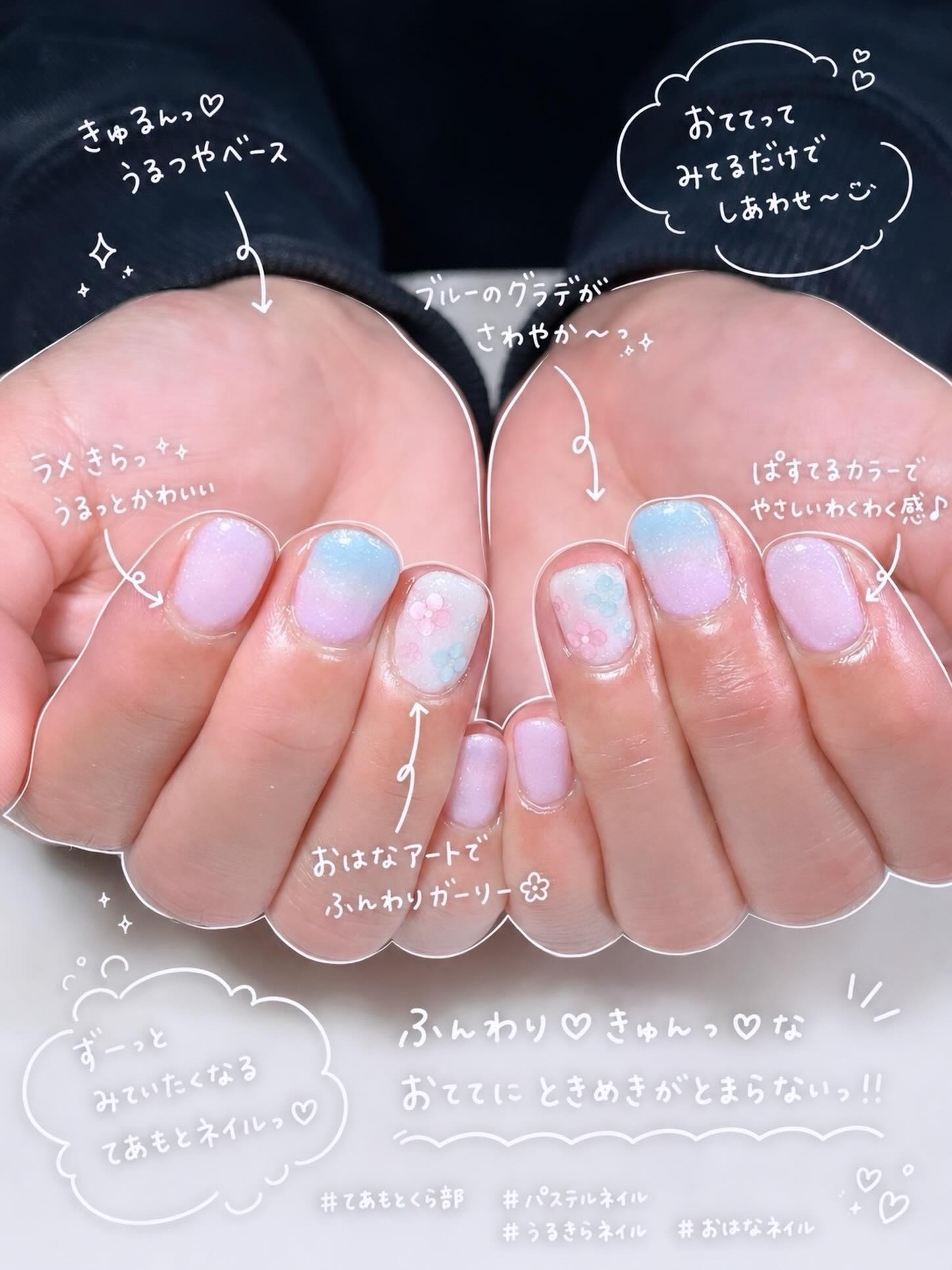 ネイル作例：紫陽花パステルフラワー